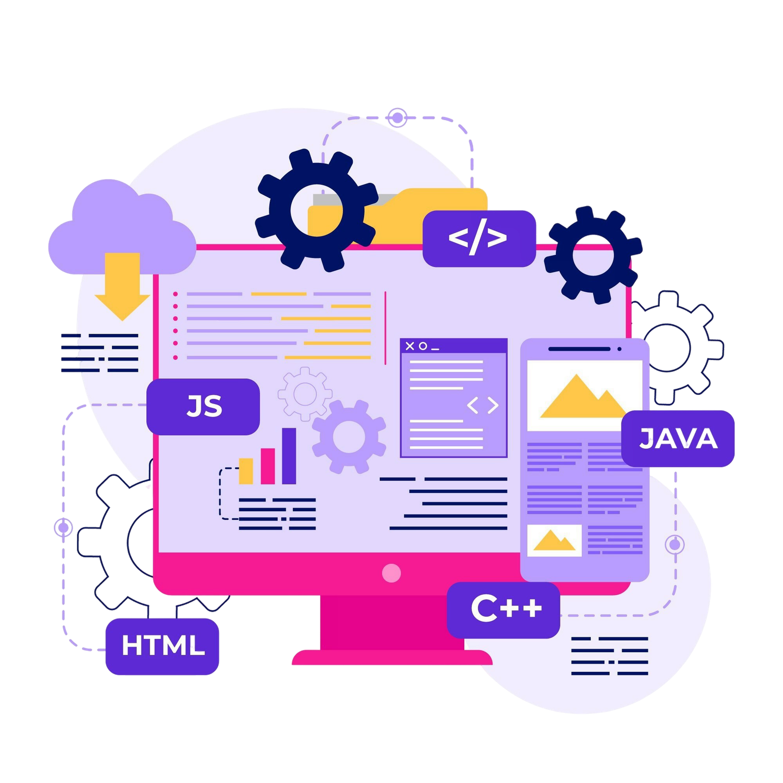 Full-stack web development technologies illustration