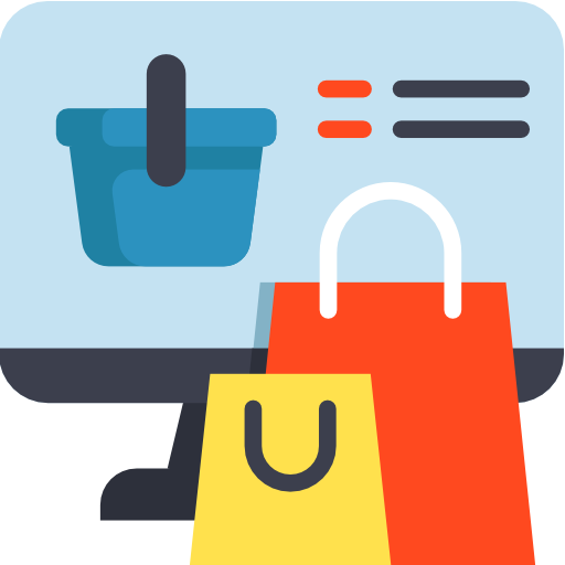 Online storefront and shopping bags illustration